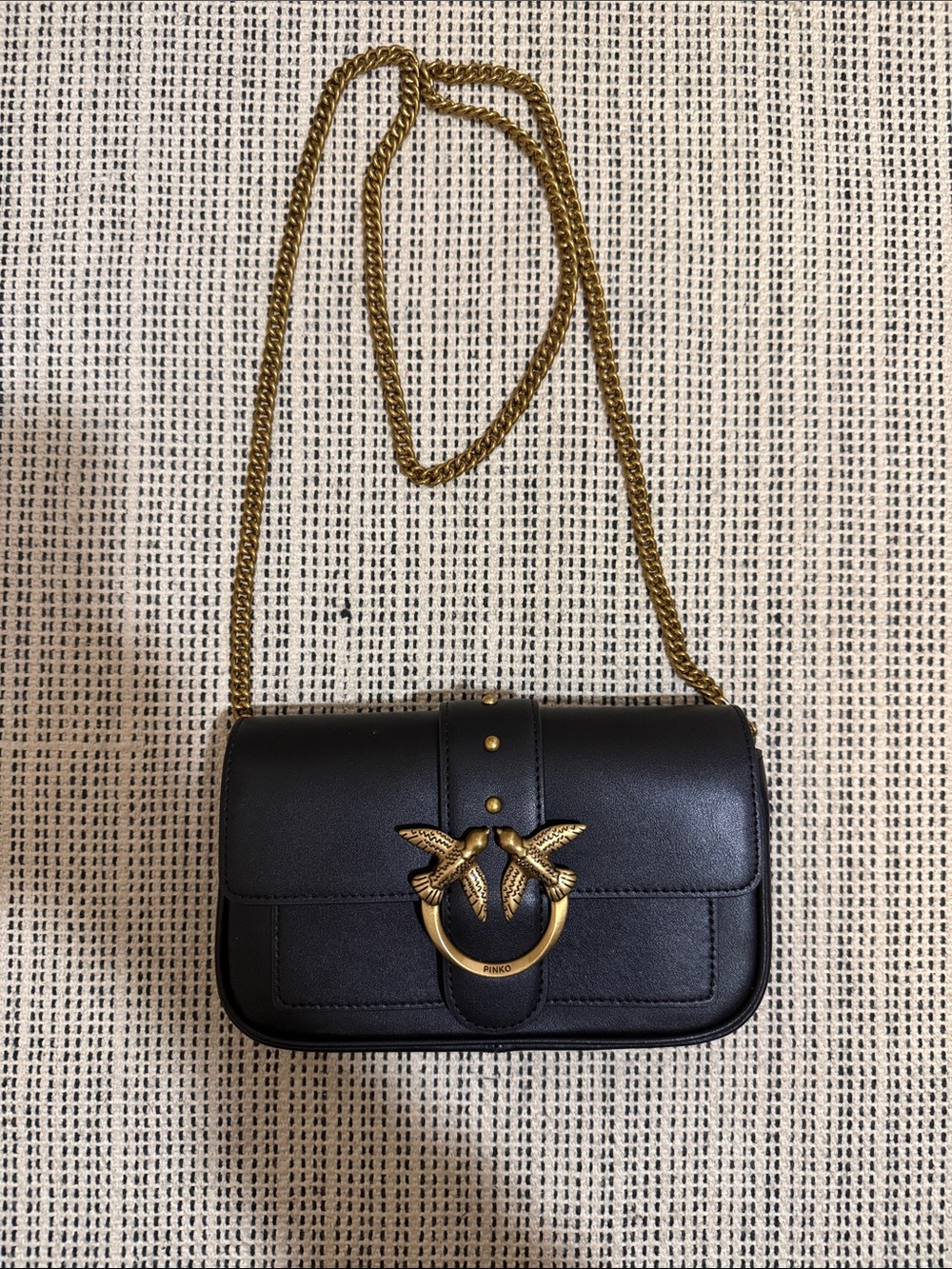 Pinko love black leather crossbody purse